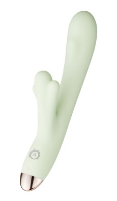 Салатовый вибратор Maccia H с клиторальным отростком и подогревом - 22 см.