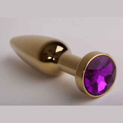 Золотистая анальная пробка с фиолетовым кристаллом - 11,2 см.