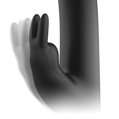 Черный вибратор-кролик с вращением бусин - 22 см.