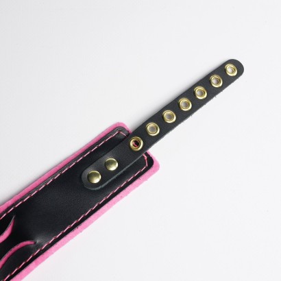 Черно-розовый ошейник с золотистой фурнитурой