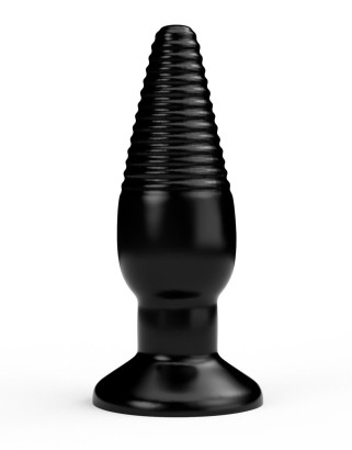 Чёрный анальный плаг с ребристой поверхностью - 14 см.