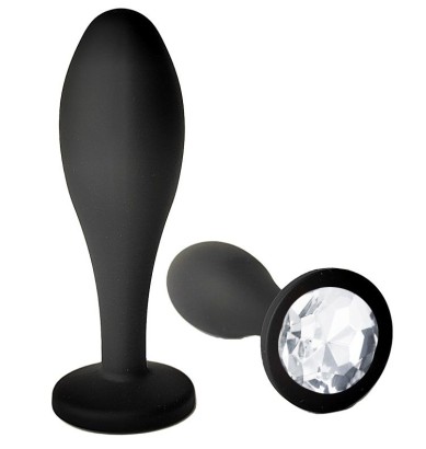 Черная анальная пробка с прозрачным кристаллом - 7,7 см.