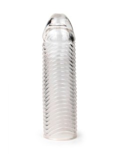 Прозрачная закрытая насадка на пенис с ребрышками - 16 см.