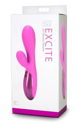 Розовый вибромассажер Excite 6x Rabbit Style со стимуляцией клитора - 17,8 см.