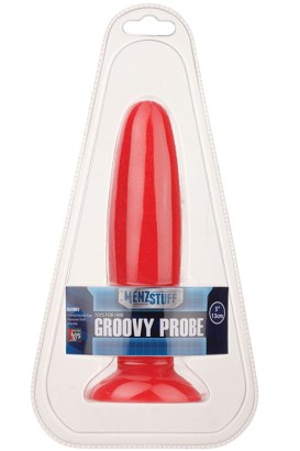 Красная анальная пробка с рельефной поверхностью MENZSTUFF GROOVY PROBE - 13 см.