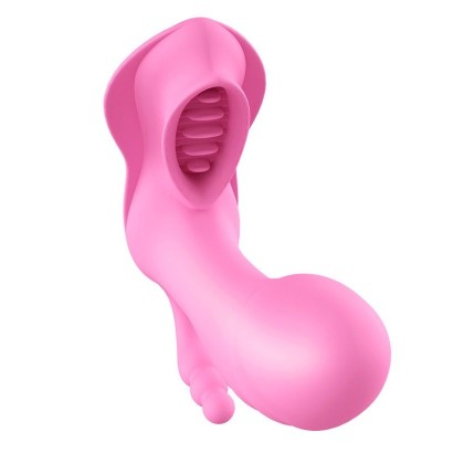 Розовый вибромассажер с клиторальным стимулятором SEX MASSAGER и пультом ДУ
