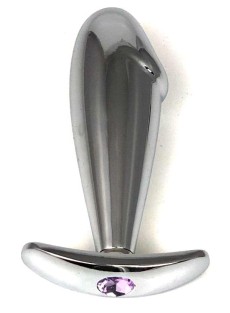 Серебристая пробка-фаллос с сиреневым кристаллом – 9,5 см.
