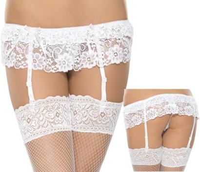 Кружевной пояс для чулок с цветочным орнаментом и трусиками-стринг в комплекте