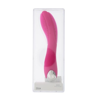 Розовый вибратор с поверхностью-щёточкой OLINA PINK - 17 см.
