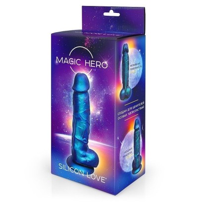 Синий фаллоимитатор с шиммером - 17 см.