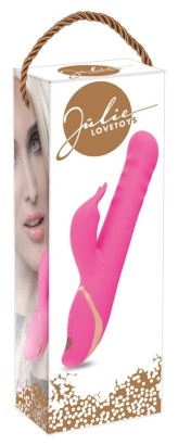 Розовый вибратор с клиторальным стимулятором Julie - 22.5 см.