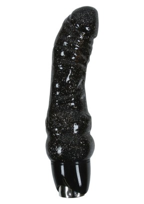Чёрный вибратор с блёстками STARLIGHT GEMS ORION - 19 см.