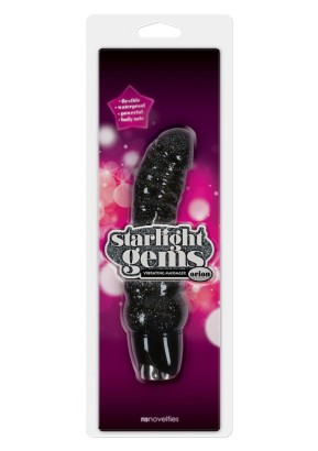 Чёрный вибратор с блёстками STARLIGHT GEMS ORION - 19 см.