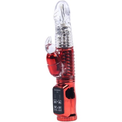 Красный вибратор с 24 режимами вибрации и ротации - 21 см.
