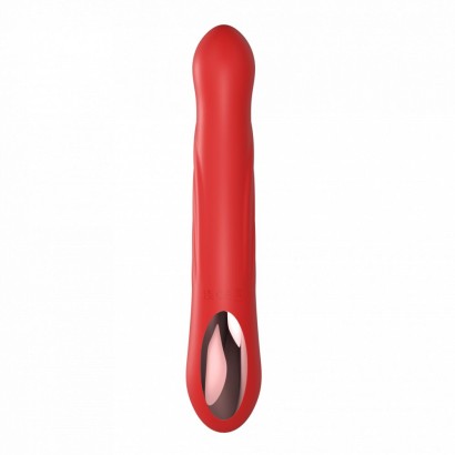 Красный силиконовый вибратор-кролик с фрикциями - 22 см.