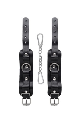 Черные кожаные наручники-браслеты со скруглёнными углами