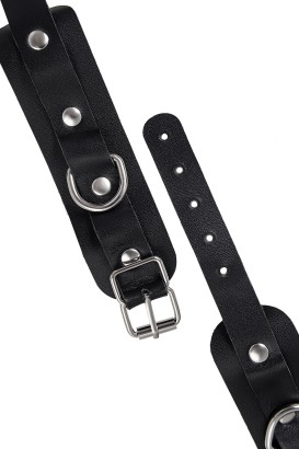 Черные кожаные наручники-браслеты со скруглёнными углами