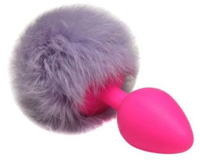 Розовая анальная пробка с пушистым фиолетовым хвостиком зайки