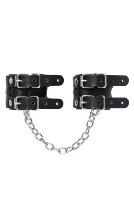 Черные кожаные наручники-браслеты с двумя ремешками