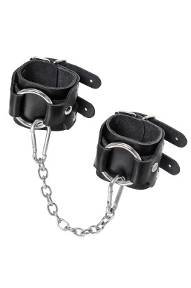 Черные кожаные наручники-браслеты с двумя ремешками