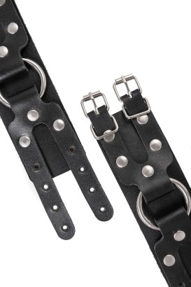 Черные кожаные наручники-браслеты с двумя ремешками