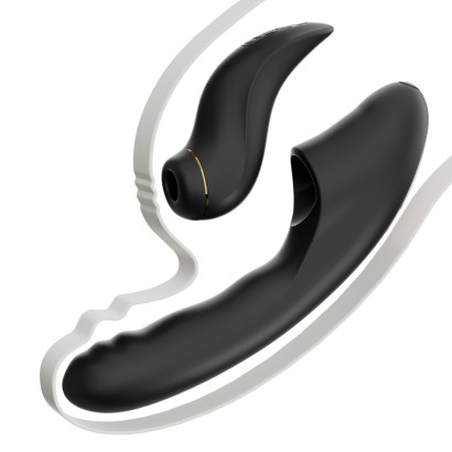 Черный вибратор с возвратно-поступательными движениями и вакуумом Fatima - 19,2 см.