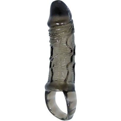 Закрытая насадка на фаллос с кольцом для мошонки - 15 см.