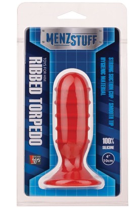 Красная ребристая пробочка из силикона MENZSTUFF RIBBED TORPEDO PLUG  - 10 см.