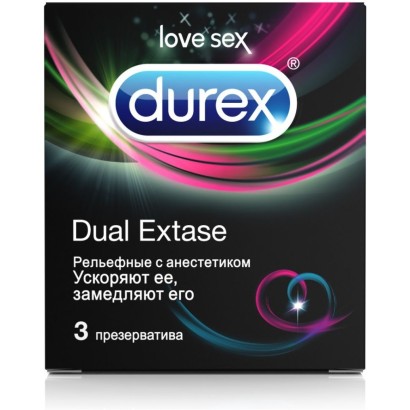 Рельефные презервативы с анестетиком Durex Dual Extase - 3 шт.
