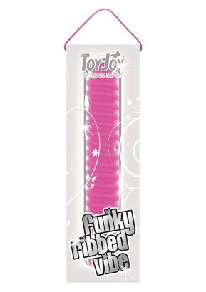Ярко-розовый вибромассажер FUNKY RIBBED VIBE - 15 см.