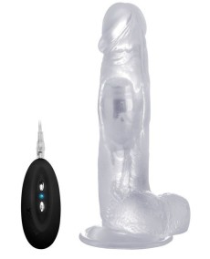 Прозрачный вибратор-реалистик Vibrating Realistic Cock 8  With Scrotum - 20 см.