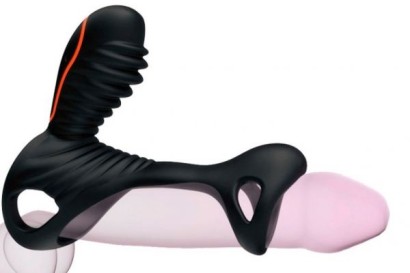 Чёрная насадка на фаллос Gladiator + LRS  с трехкнопочным пультом управления
