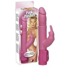 Розовый вибратор с клиторальной стимуляцией Pink Pusher - 27 см.