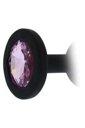 Черная гладкая анальная пробка с розовым кристаллом Silicone Diamond Plug - 7 см.