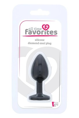 Черная гладкая анальная пробка с розовым кристаллом Silicone Diamond Plug - 7 см.