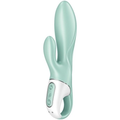 Зеленый вибратор-кролик Satisfyer Air Pump Bunny 5+ с функцией расширения - 20,4 см.