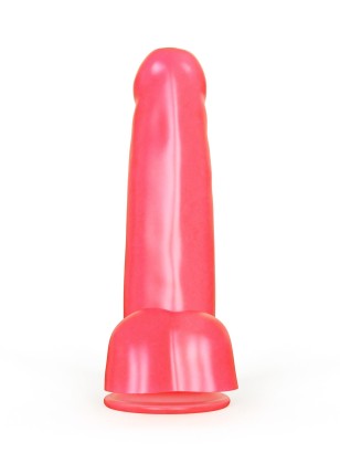 Нежно-розовый фаллоимитатор с мошонкой на присоске - 16,5 см.