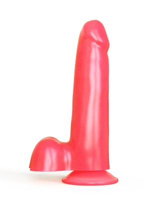 Нежно-розовый фаллоимитатор с мошонкой на присоске - 16,5 см.