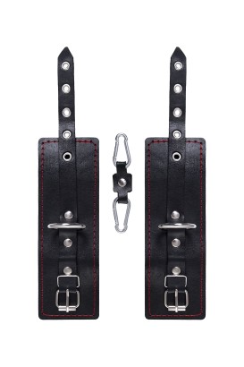 Черные кожаные однослойные наручники с контрастной строчкой