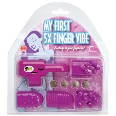 Фиолетовый вибратор на палец с четырьмя  насадками 