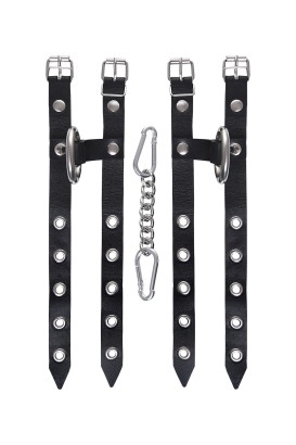 Черные однослойные кожаные наручники из двух ремешков