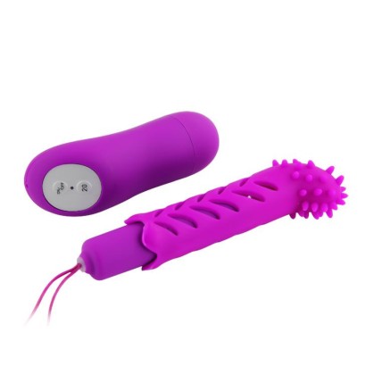 Лиловый вибратор MAGIC X20 с насадкой  и пультом ДУ - 10 см.