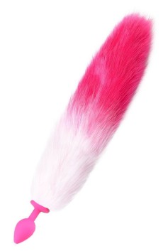 Розовая анальная пробка с длинным бело-розовым хвостом