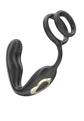 Черная анальная пробка с вращением и эрекционными кольцами