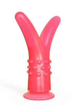 Розовый стимулятор с раздвоенным кончиком - 16 см.