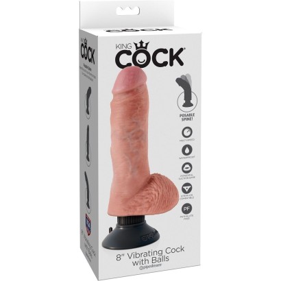 Вибромассажер со съёмной присоской 8  Vibrating Cock with Balls - 20,3 см.