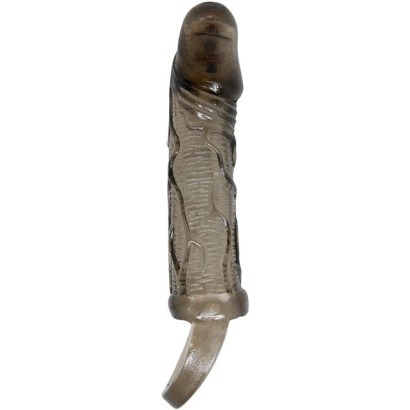 Дымчатая вибрирующая насадка на пенис с подхватом для мошонки Carson - 17 см.