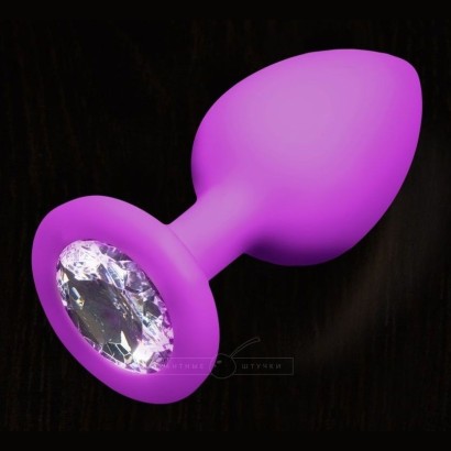 Фиолетовая силиконовая пробка с прозрачным кристаллом - 7,5 см.