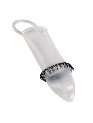 Закрытая насадка на пенис с подхватом мошонки и стимулирующими «ресничками»