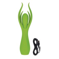 Зелёный вибромассажер с двойными лепестками L7